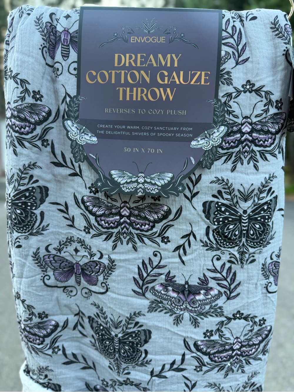 EnVogue gothic moth butterfly purple black velvet cotton gauze throw blanket